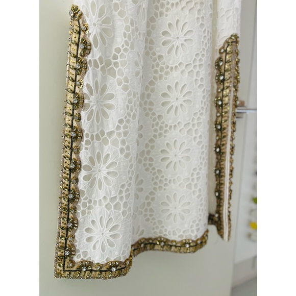 Tory Burch Runway Embellished Lace Caftan Dress 4 Broderie Anglaise 🤍 - Picture 11 of 15